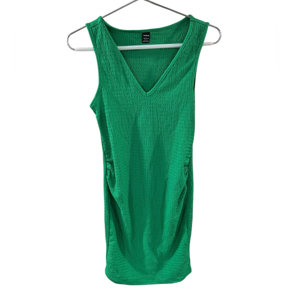 SHEIN Emerald Green V-Neck Textured Maternity Dress